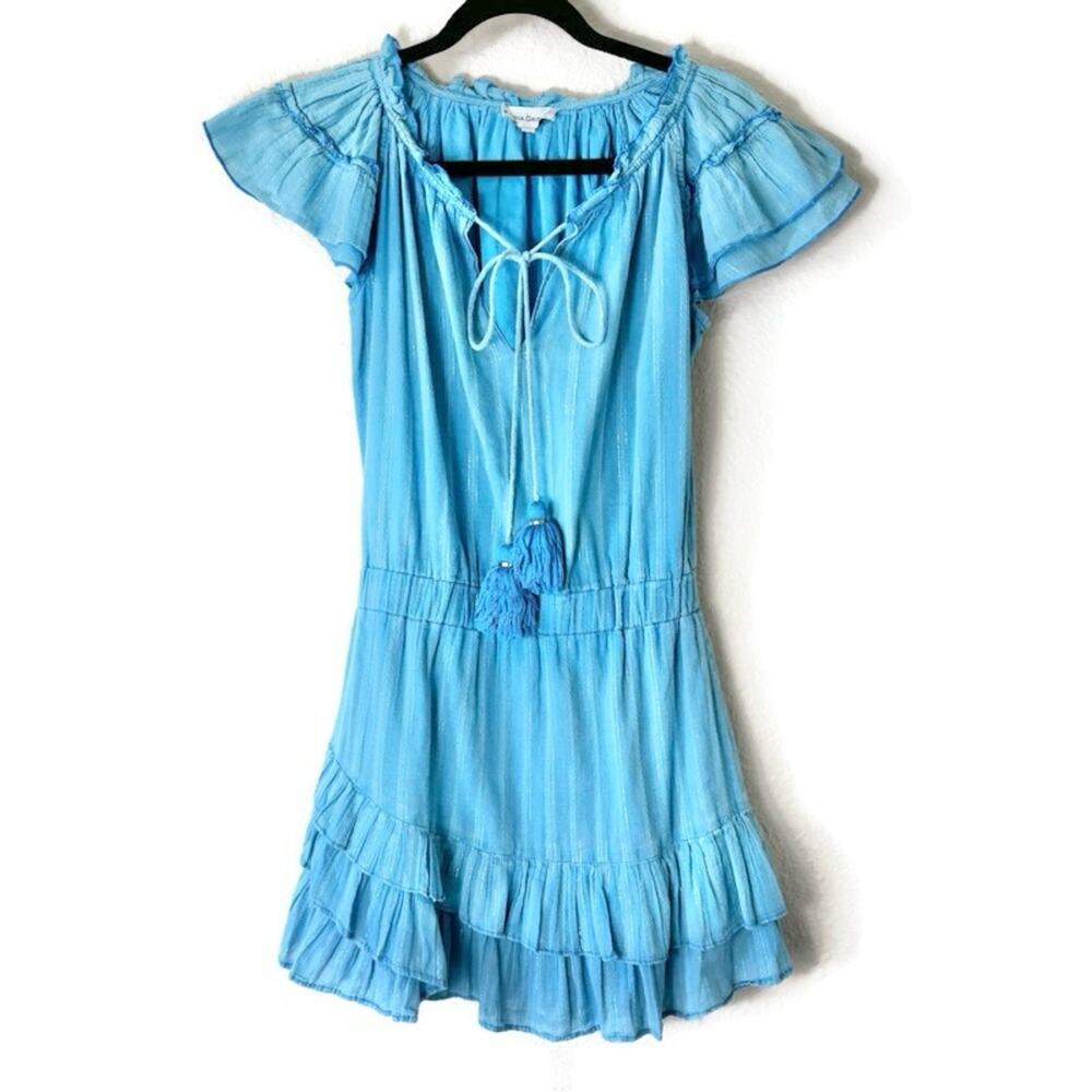 Karina Grimaldi Revolve Blue Daisey Metallic Ruffled Mini Dress Size XS - Picture 2 of 7